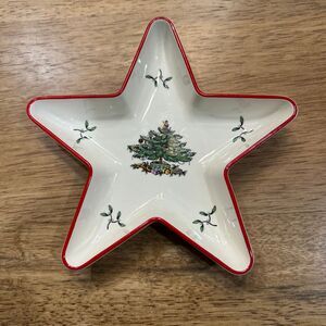 Vintage Spode‎ Christmas Tree RED BAND Star shaped Candy Nut Dish 6"